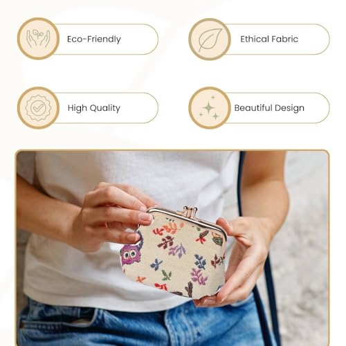 Signare Tapestry Double Pocket Change Pouch Kiss lock Coin Purse for Women With Owl Design (FRMP-OWL) - Image 5