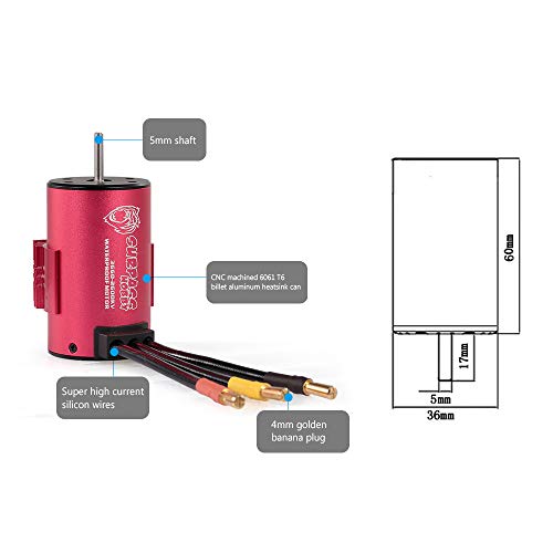GoolRC محرك جوجل آر سي سورباس هواي 3660 بدون فرش ومجموعة وحدة التحكم الإلكترونية، محرك بدون فرش 2600KV ووحدة تحكم 60A لسيارة شاحنة RC بمقياس 1/10 ملحق لا غنى عنه لعشاق التعديل - Image 4