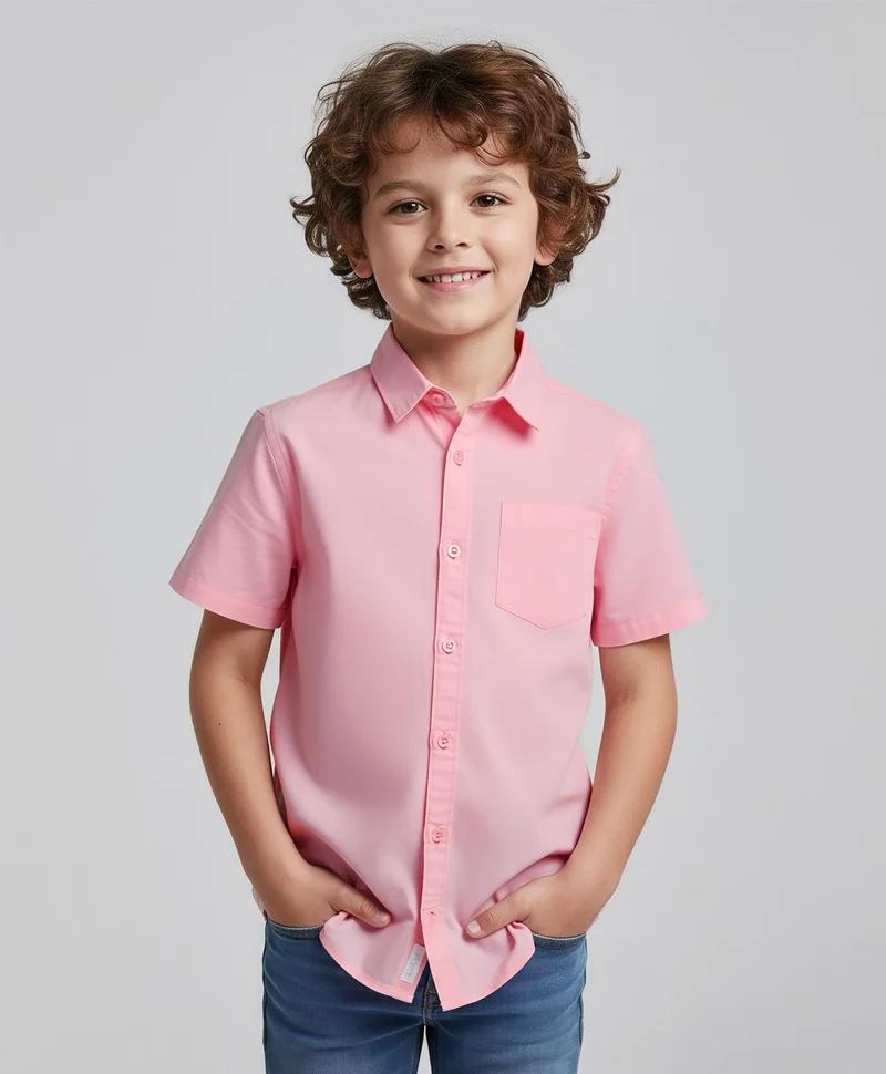 Pine Kids Pine Kids Cotton Woven Half Sleeves Solid Shirt - Pink