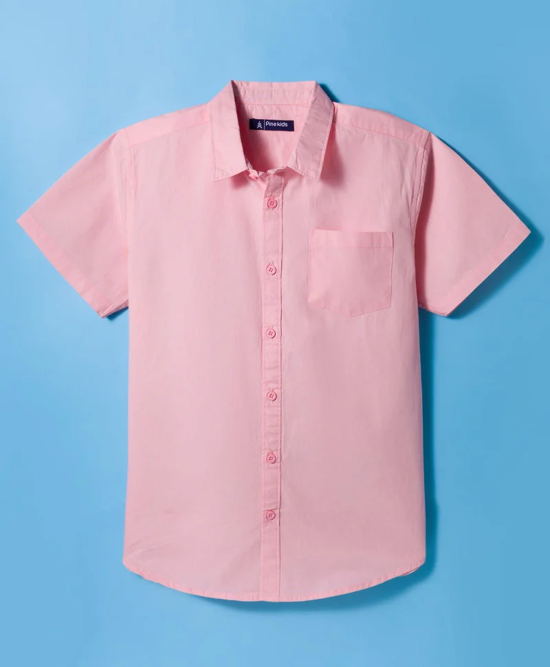 Pine Kids Pine Kids Cotton Woven Half Sleeves Solid Shirt - Pink