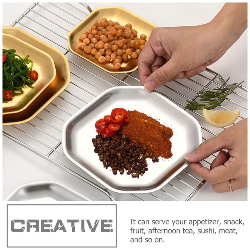 Gold Stainless Steel Octagonal Appetizer Plates Set of 2 10 4cm Korean Style Snack Dishes - Image 4
