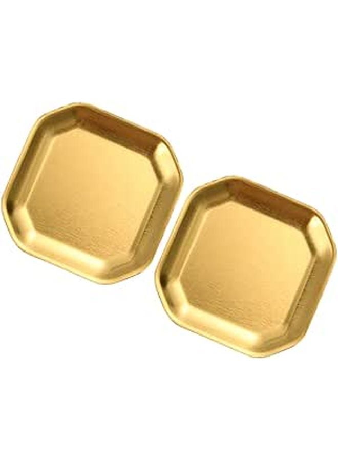 Gold Stainless Steel Octagonal Appetizer Plates Set of 2 10 4cm Korean Style Snack Dishes - Image 1