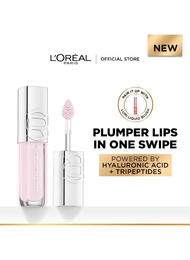 L'OREAL PARIS L’Oréal Paris Plump Ambition Hyaluron Lip Oil, Plumping Lip Oil With Hyaluronic Acid and Tripeptides for 24H Hydrated Lip, 5ml, Cristal Clear 101  - Image 1