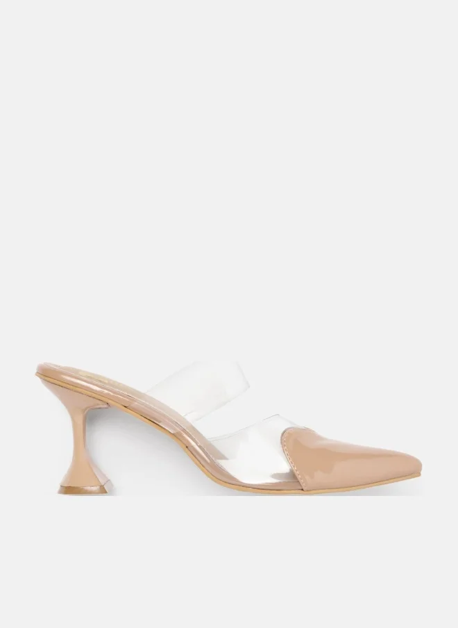 Amor Nude Heart Heels for Elegant Evening - Women High Heels, 3 Inch Block Heel