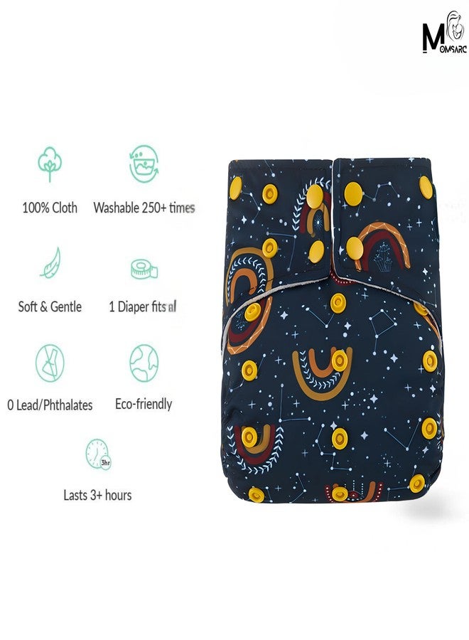 MOMSARC Assorted Pack of 4, Washable Cotton Diaper for New Born, 4 Cloth Diapers + 4 Insert Pads, Freesize Adjustable and Reusable Cloth Diaper for babies 0-3 Year, Multicolor Cloth Nappy for Newborn - Image 5