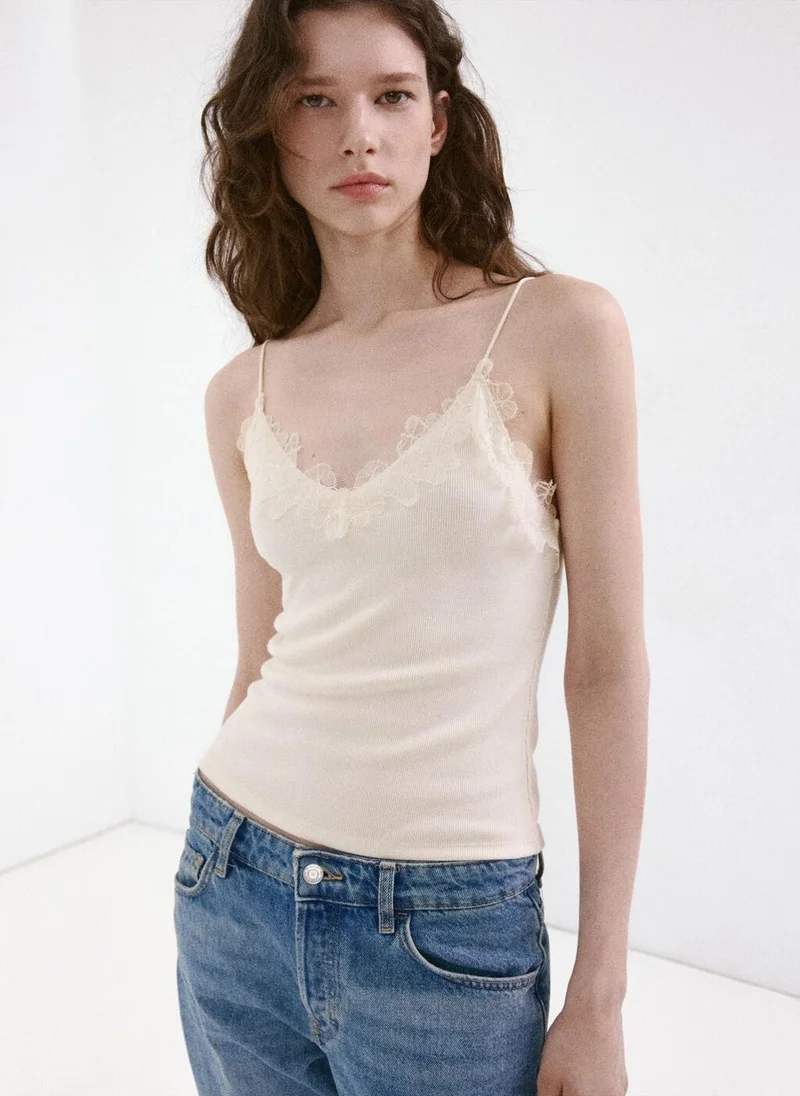 MANGO Knit top with lace detail