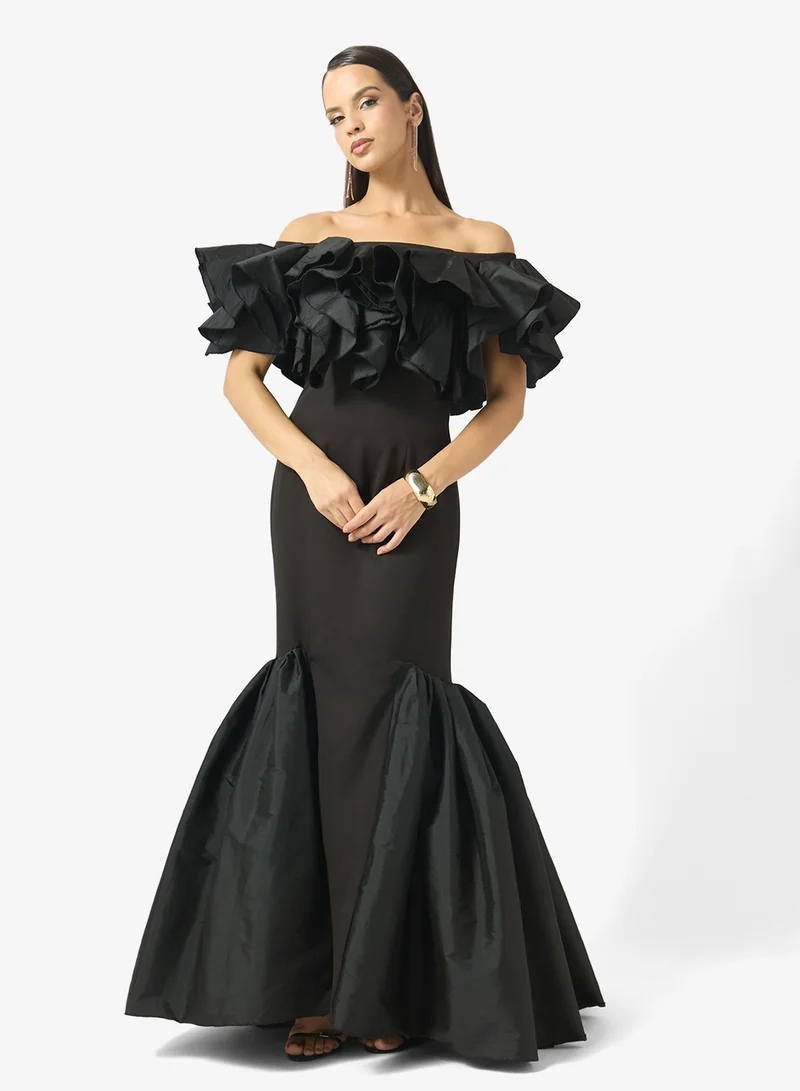 Ruffle Off Shoulder Mermaid Gown
