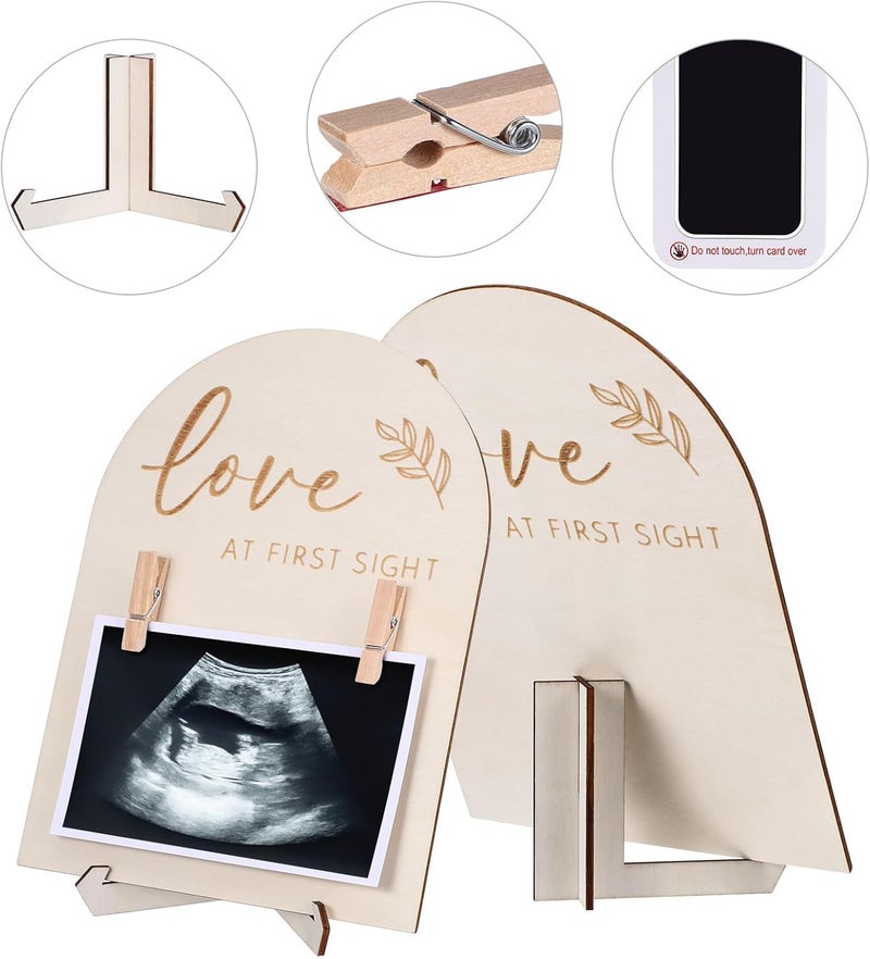 LALAFINA Wooden Sonogram Picture Frame 15x10cm Boxwood with Stand and Clip, Photo Frame for Shower Nursery Decor Keepsake - Image 4