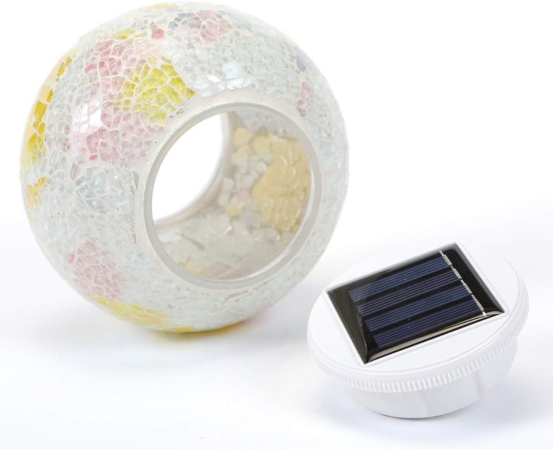 WSgift Color Changing Solar Powered Glass Mosaic Ball Led Garden Lights, Rechargeable Solar Table Lights, Outdoor Waterproof Solar Night Lights Table Lamps for Decorations, Ideal Gifts - Image 3