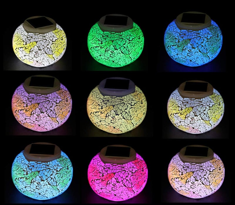 WSgift Color Changing Solar Powered Glass Mosaic Ball Led Garden Lights, Rechargeable Solar Table Lights, Outdoor Waterproof Solar Night Lights Table Lamps for Decorations, Ideal Gifts - Image 2