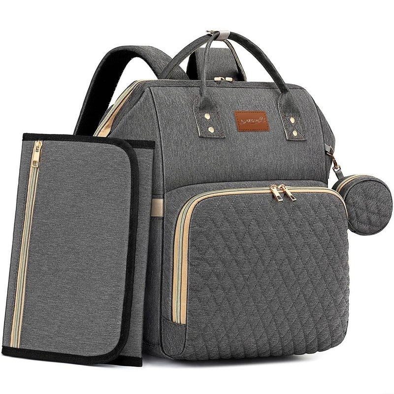 ROSEGIN Baby Diaper Bag Backpack with Changing Pad Pacifier Case for Boy Girl Toddler Large Stylish Waterproof Travel Quilted Diaper Bag for Mom Baby Shower Gifts Grey