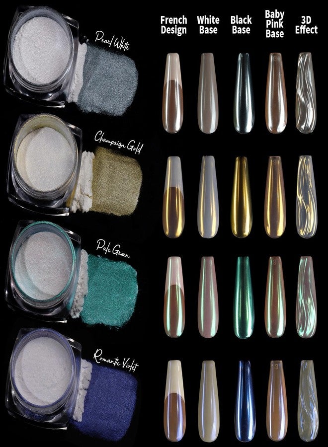 Teenitor Pearl Chrome Nail Powder Kit, 4pcs Nail Chrome Powder for Nails, Chrome Powder for Gel Nails, Cromer Nail Powder Art Nail Art Kit White Chrome Nail Powder, Chrome for Nails - Image 2