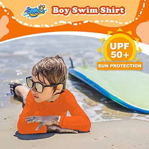 Semois Boys Swim Shirt Rash Guard Long Sleeve for Kids Youth Children Girls Rashguard Water Swimwear UPF+ 50 Swimming Sun Shirt Orange Swim Top 12-14Y - Image 2