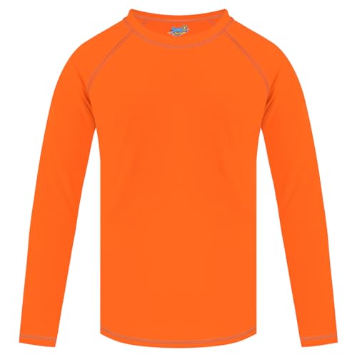 Semois Boys Swim Shirt Rash Guard Long Sleeve for Kids Youth Children Girls Rashguard Water Swimwear UPF+ 50 Swimming Sun Shirt Orange Swim Top 12-14Y - Image 1