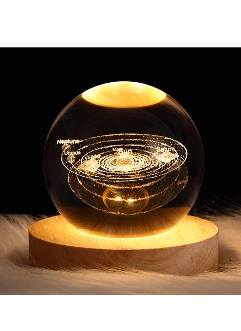 NNEWVANTE 3D Crystal Ball Night Light Decorative Lamp, 80 mm (3.15 inches) Solar System Model Decoration with LED Light Base, Super Cool Desktop Decoration, Best Birthday Gift for Kids, Girls, Boys, Dads, Frien  - Image 1