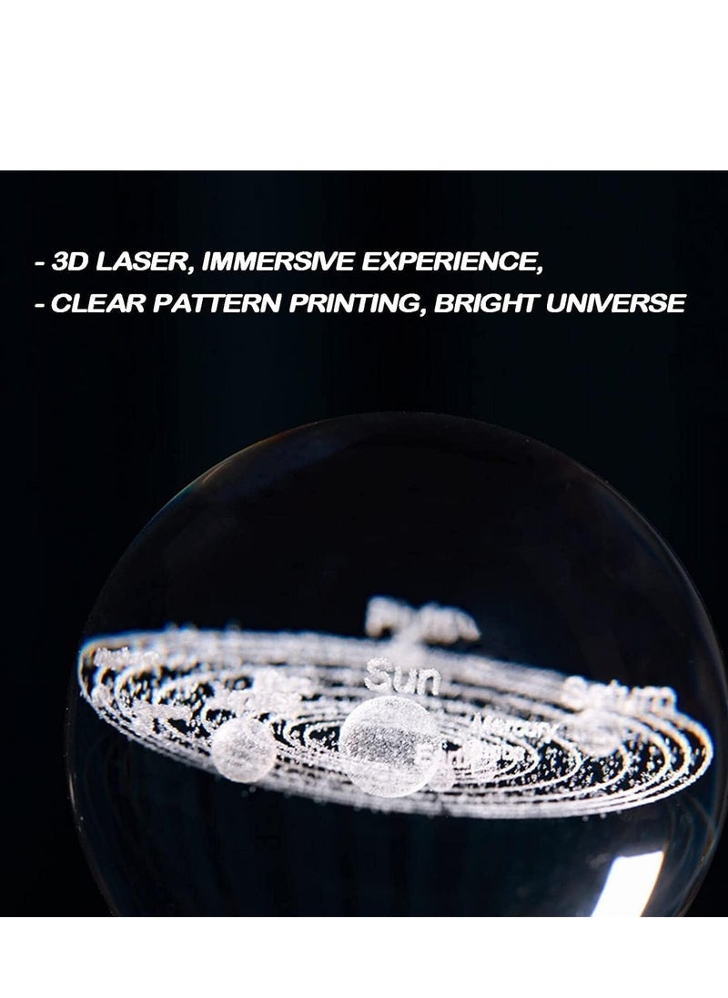 NNEWVANTE 3D Crystal Ball Night Light Decorative Lamp, 80 mm (3.15 inches) Solar System Model Decoration with LED Light Base, Super Cool Desktop Decoration, Best Birthday Gift for Kids, Girls, Boys, Dads, Frien  - Image 3