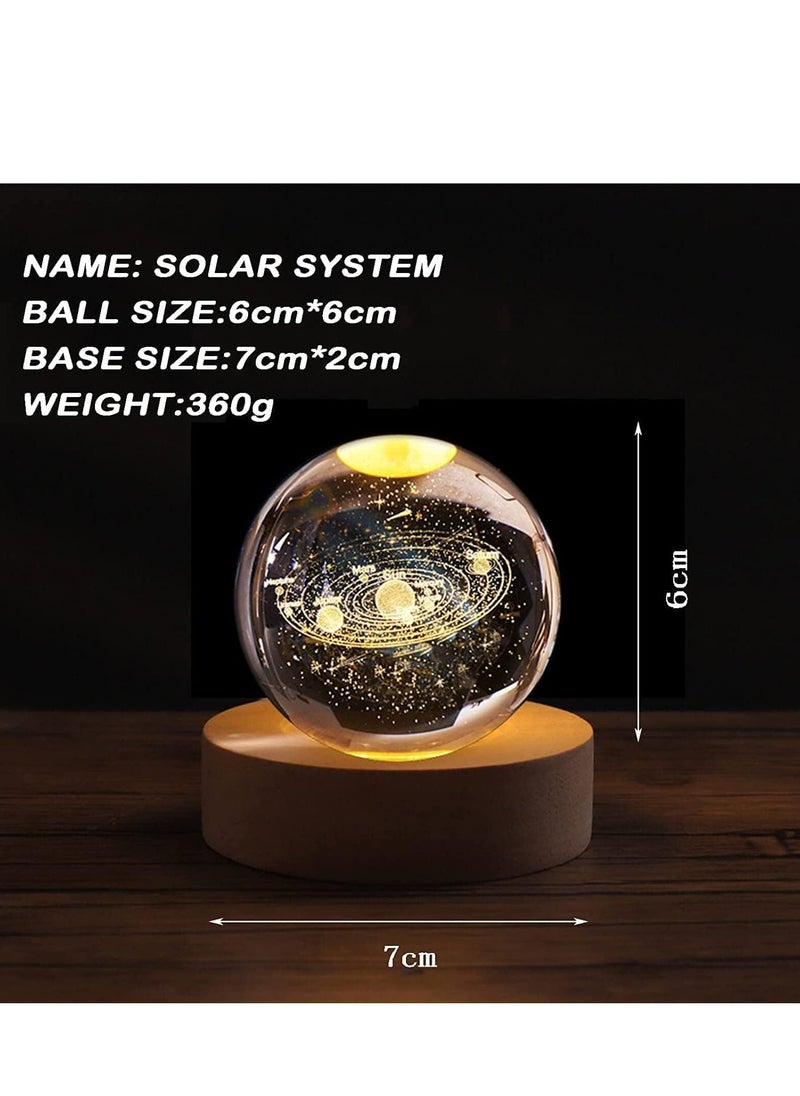 NNEWVANTE 3D Crystal Ball Night Light Decorative Lamp, 80 mm (3.15 inches) Solar System Model Decoration with LED Light Base, Super Cool Desktop Decoration, Best Birthday Gift for Kids, Girls, Boys, Dads, Frien  - Image 2
