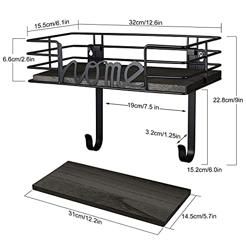 TJMOREE TJ.MOREE Ironing Board Hanger Wall Mount- Laundry Room Decor- Iron and Ironing Board Holder, Laundry Room Organization and Storage with Large Storage Dark Gray Wooden Base Basket and Removable Hooks - Image 5