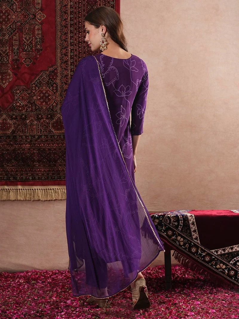 GoSriKi مزيج قطن نسائي بطباعة كرتا مستقيمة مع بنطال ودوباتا بيغاني