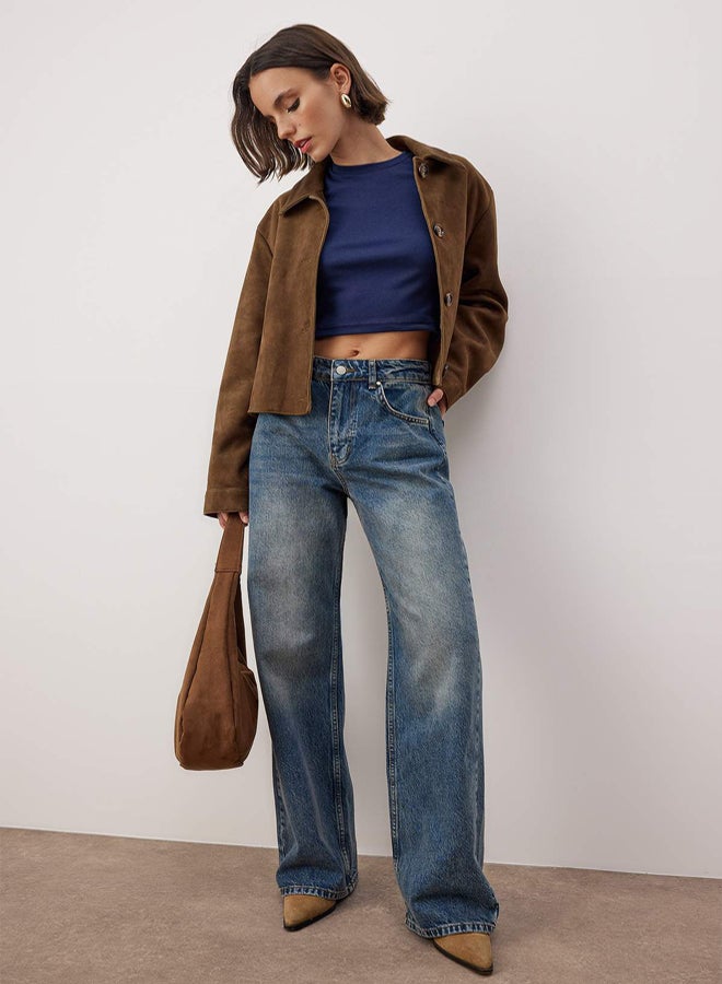 trendyol Blue*002 High Waist Wide Leg Wide Leg Smoke Jeans - Image 1