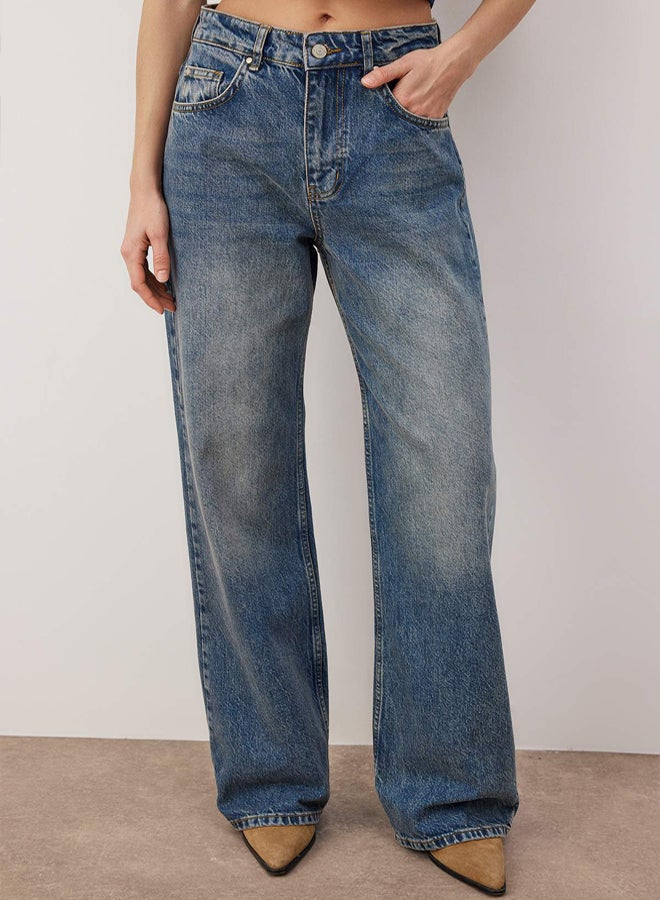 trendyol Blue*002 High Waist Wide Leg Wide Leg Smoke Jeans - Image 3