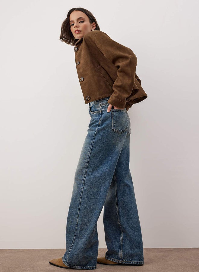 trendyol Blue*002 High Waist Wide Leg Wide Leg Smoke Jeans - Image 2