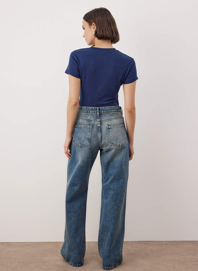 trendyol Blue*002 High Waist Wide Leg Wide Leg Smoke Jeans - Image 4