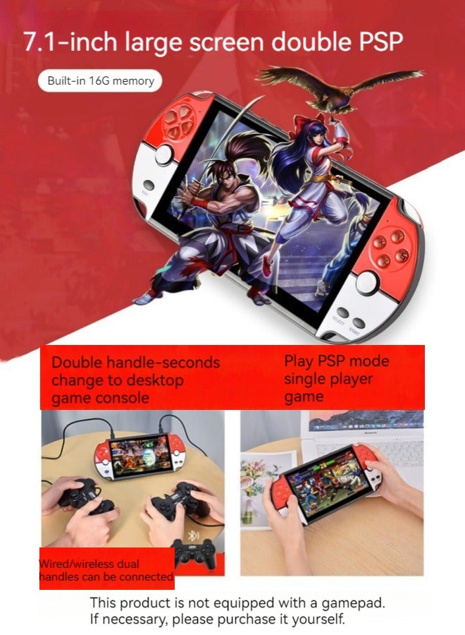 New dual-joystick game console 7.1-inch high-definition large-screen dual-player handheld game console 16G super multi-game PSP handheld game console