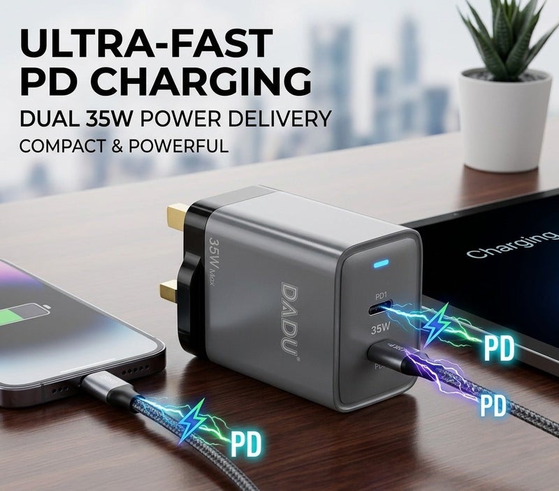 DADU GaN 35W Dual PD Super Fast Charger DC 336-B | USB-C Type-C Adapter for iPhone 17, 16, 15, 14, 13, 12 & Android. - Image 1