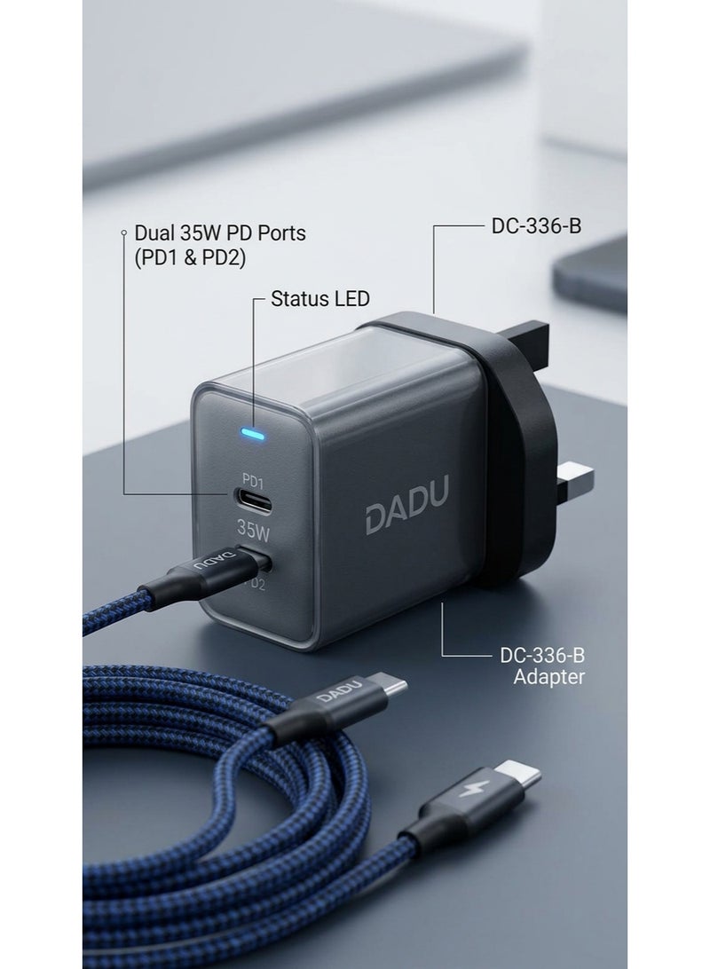 DADU GaN 35W Dual PD Super Fast Charger DC 336-B | USB-C Type-C Adapter for iPhone 17, 16, 15, 14, 13, 12 & Android. - Image 5