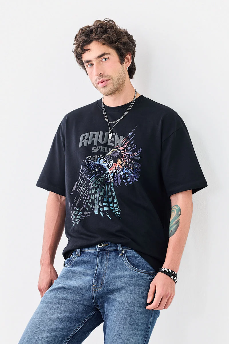 SNITCH Raven Puff Print Oversized T-Shirt