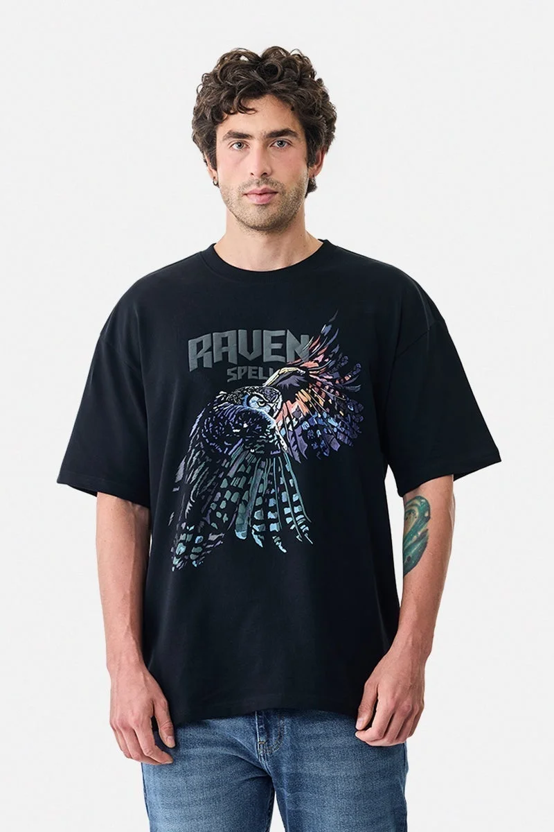 سنيتش تيشيرت أوفر سايز بطبعة غراب