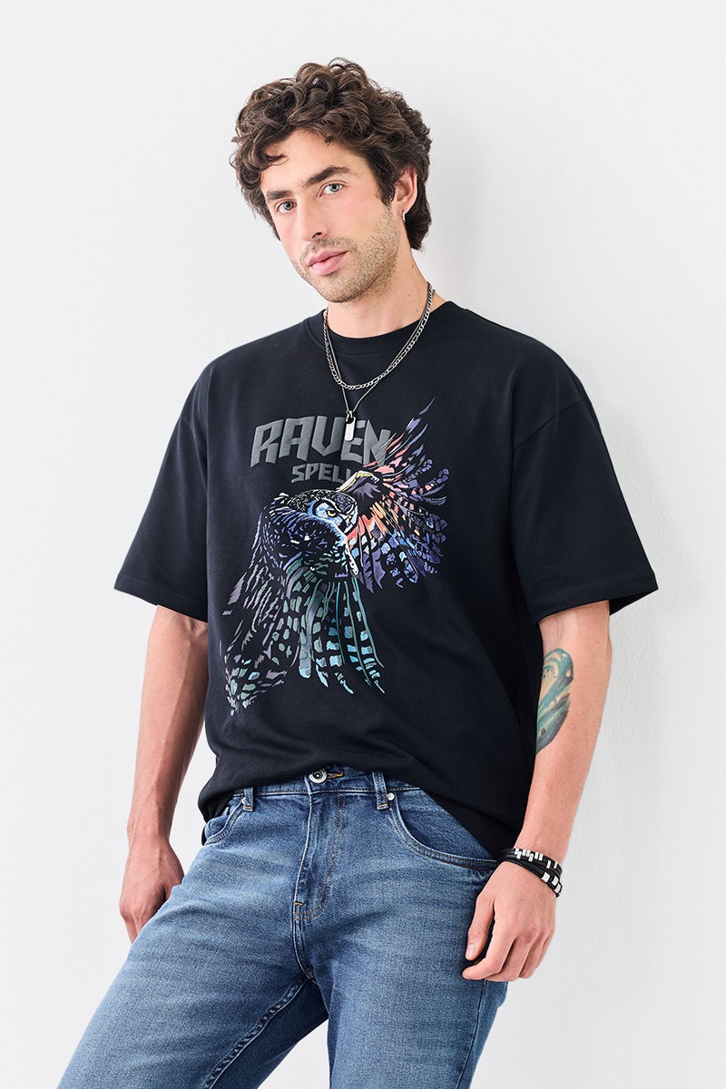 SNITCH Raven Puff Print Oversized T-Shirt - Image 1