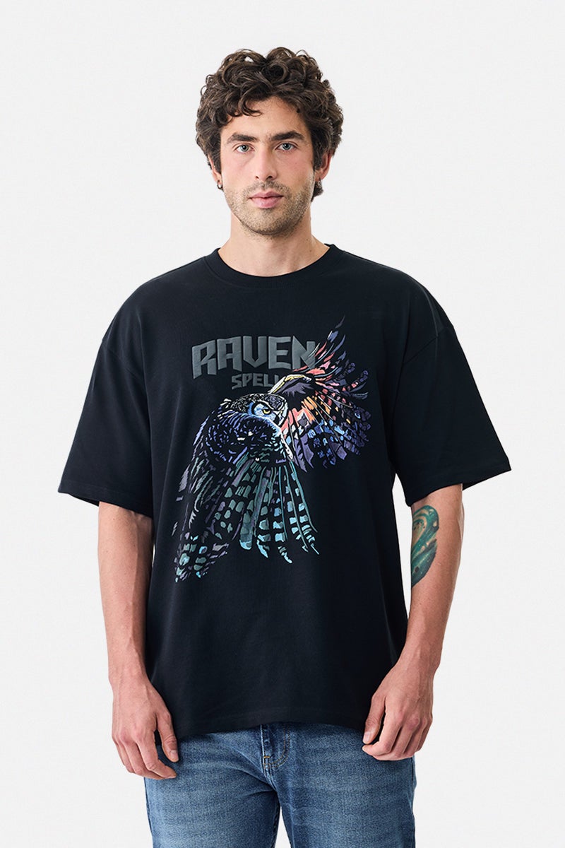 SNITCH Raven Puff Print Oversized T-Shirt - Image 4