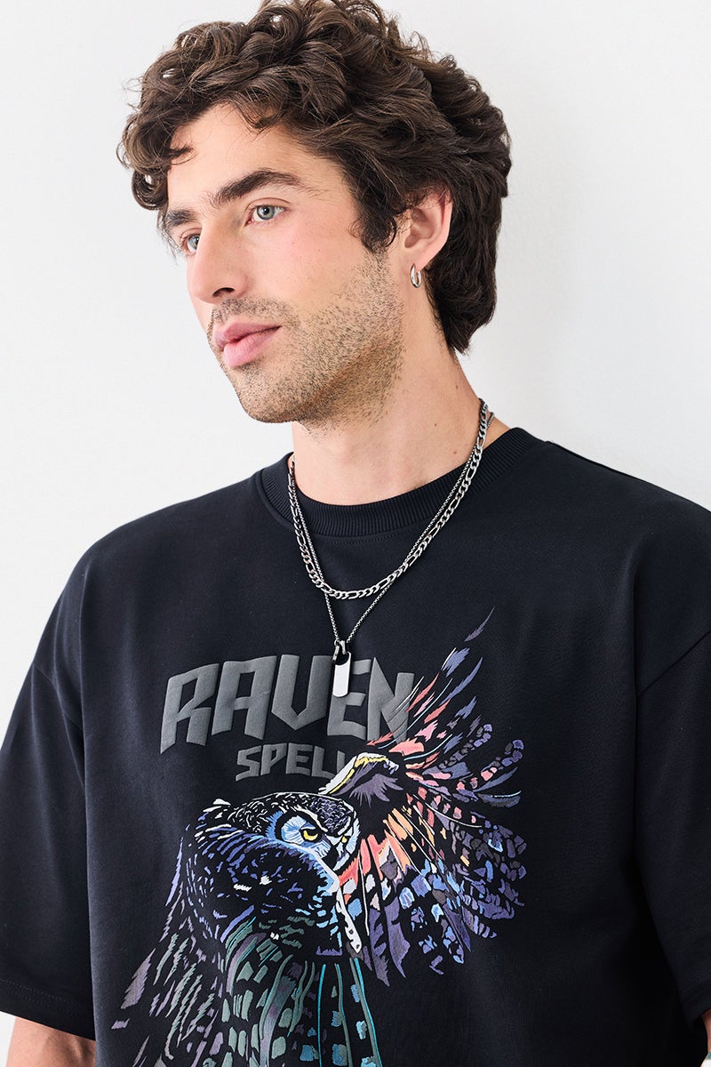 SNITCH Raven Puff Print Oversized T-Shirt - Image 3
