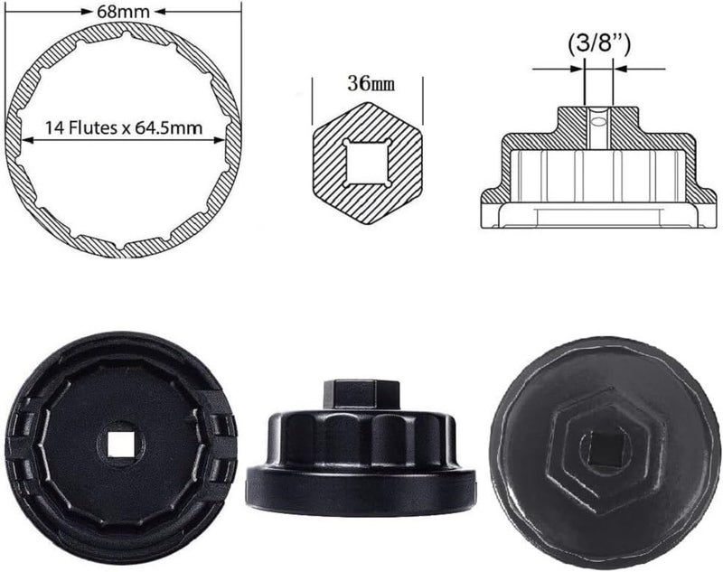 Shonee Heavy Duty Oil Filter Wrench for Toyota, Tacoma, Camry, Tundra, Lexus, Sienna, RAV4, Highlander, Fj Crusier, Avalon - 64mm Oil Filter Cap Removal Socket Tool - Image 2
