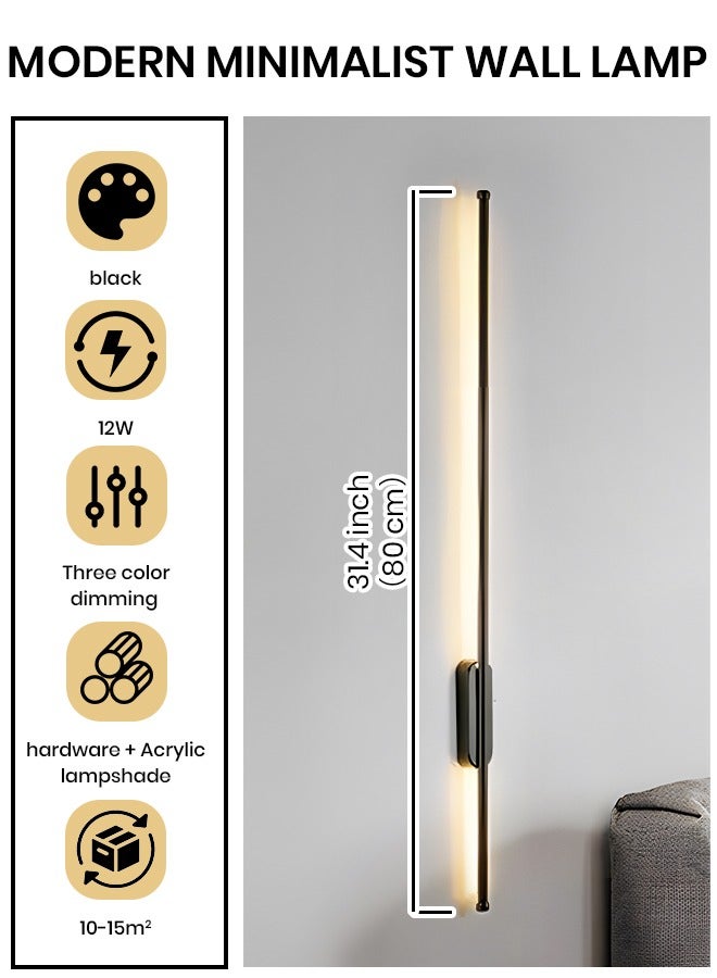 YATAI LIGHTING LED Wall Light, 12W Linear Strip Lamp, 80cm Dimmable 3-Color Lighting Fixture for Bedroom, Dining Room, and Mirror Side - Image 3