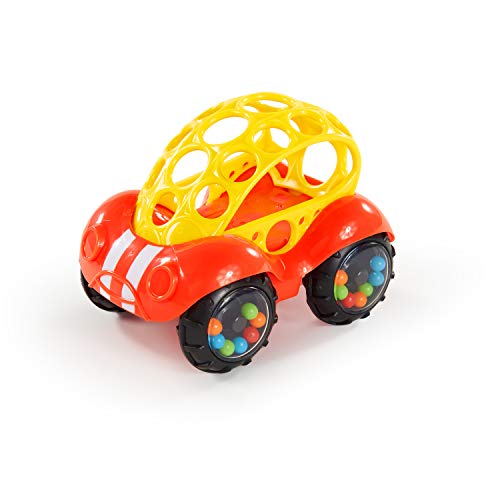 Bright Starts Oball Easy Grasp Rattle & Roll Buggie BPA-Free Push Car Infant Crawling Toy, 1 Pack, Age 3 Months and up, Red/Yellow - Image 1