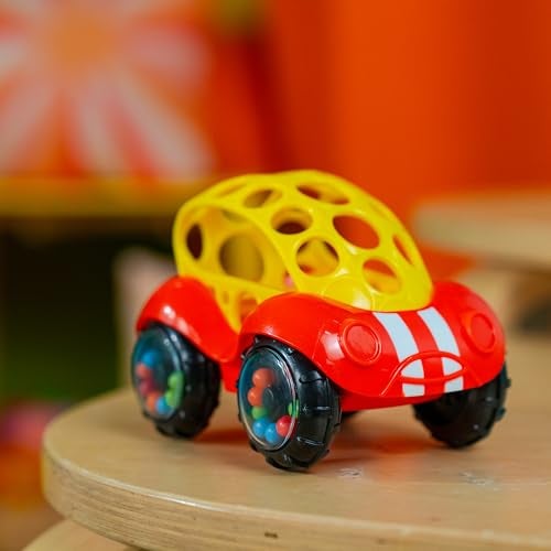 Bright Starts Oball Easy Grasp Rattle & Roll Buggie BPA-Free Push Car Infant Crawling Toy, 1 Pack, Age 3 Months and up, Red/Yellow - Image 4