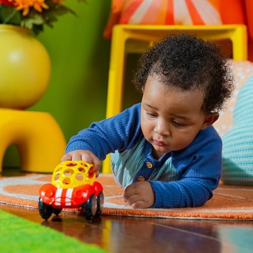 Bright Starts Oball Easy Grasp Rattle & Roll Buggie BPA-Free Push Car Infant Crawling Toy, 1 Pack, Age 3 Months and up, Red/Yellow - Image 5