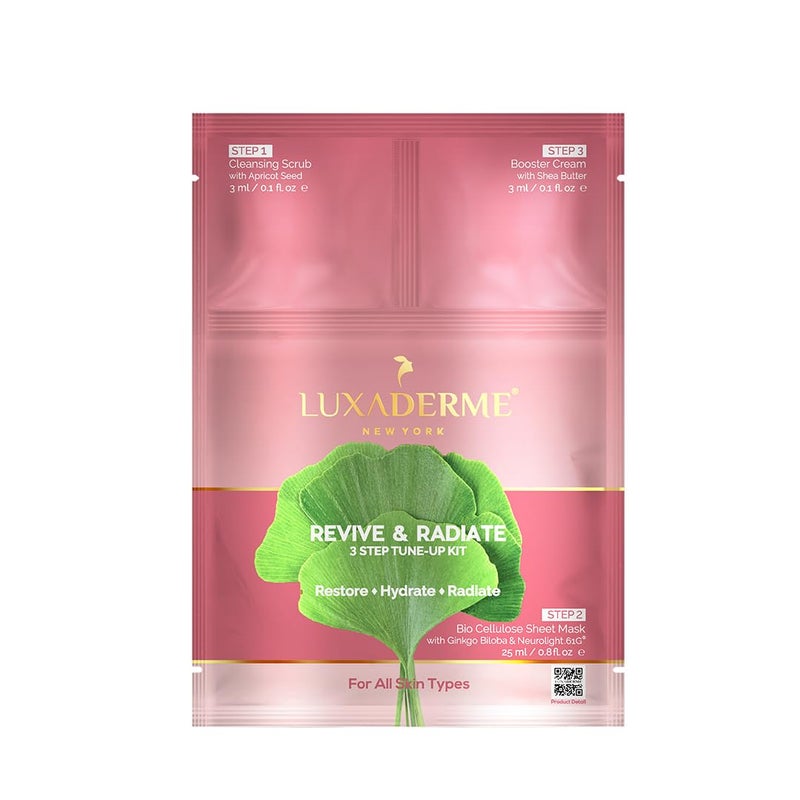 LuxaDerme LuxaDerme 3 Step Korean Facial Kit with Sheet Mask Revive Radiate For Smooth Glass Glow Skin Pack of 1  - Image 1