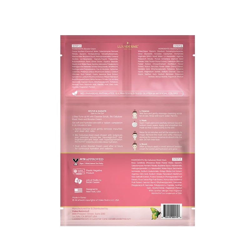 LuxaDerme LuxaDerme 3 Step Korean Facial Kit with Sheet Mask Revive Radiate For Smooth Glass Glow Skin Pack of 1  - Image 2
