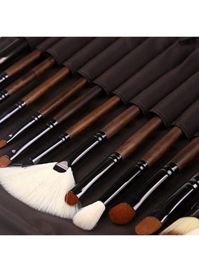 Zoreya - Makeup Brush Set, 15pcs Unique Walnut Makeup Brushes with Vegan Leather Bag, Professional No Shed Tan Makeup Brushes - Image 1