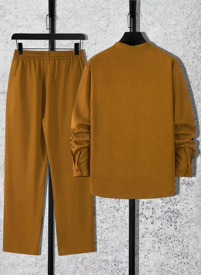 Take Two Men Copper Stand Collar Shirt and Pants Co-Ords