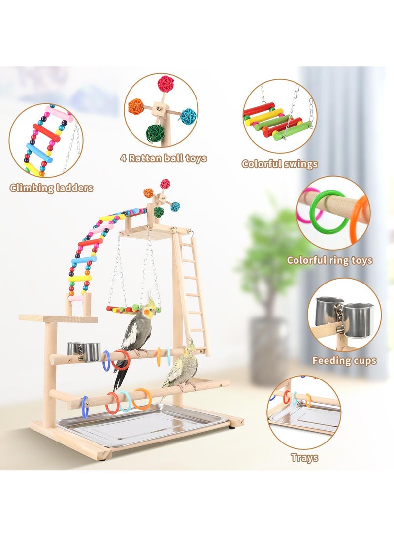 XiuWoo Bird Playground, Perch Stand Parrot Playstand Play Gym with 2 Perches Stand Windmill Toys, Playpen for Parakeet Conure Cockatiel Lovebird Budgie Caique, Exercise Playgym with feeding Cups - Image 2