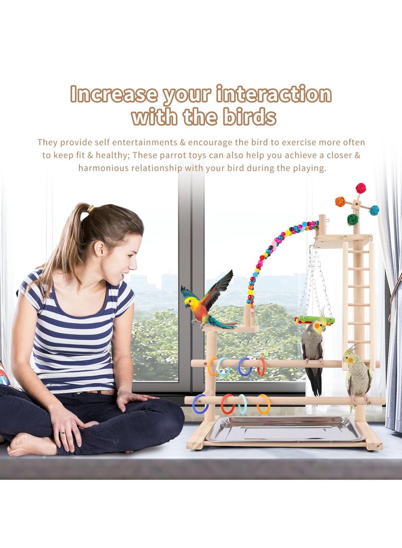 XiuWoo Bird Playground, Perch Stand Parrot Playstand Play Gym with 2 Perches Stand Windmill Toys, Playpen for Parakeet Conure Cockatiel Lovebird Budgie Caique, Exercise Playgym with feeding Cups - Image 3