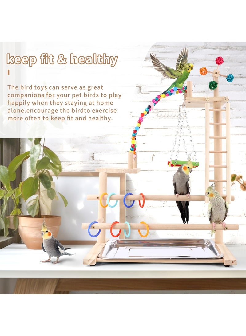 XiuWoo Bird Playground, Perch Stand Parrot Playstand Play Gym with 2 Perches Stand Windmill Toys, Playpen for Parakeet Conure Cockatiel Lovebird Budgie Caique, Exercise Playgym with feeding Cups - Image 4