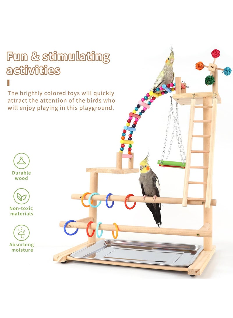 XiuWoo Bird Playground, Perch Stand Parrot Playstand Play Gym with 2 Perches Stand Windmill Toys, Playpen for Parakeet Conure Cockatiel Lovebird Budgie Caique, Exercise Playgym with feeding Cups - Image 5