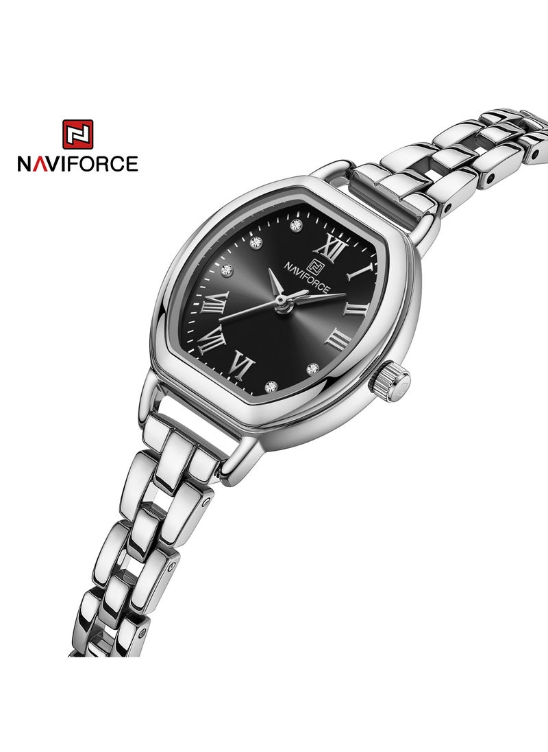 NAVIFORCE - Elegant Women's Quartz Watch Classic Tonneau-Shaped Dial with Roman Numerals Stainless Steel Bracelet Sparkling Hour Markers Fashionable Timepiece for Everyday Wear and Special Occasions - Image 1