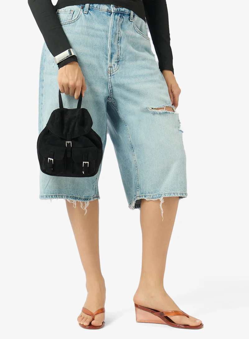 Ginger Black Suede Pocket Detail School And Travel Backpack for Women | Best Price UAE